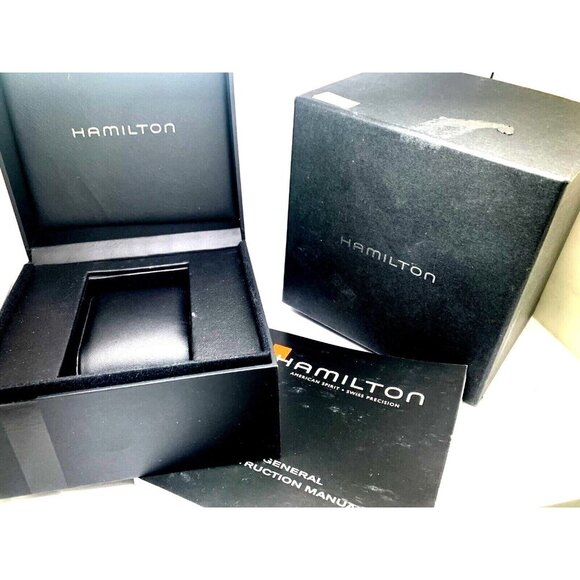 Hamilton Watch Presentation Black Cardboard Box Display Empty With Booklet
